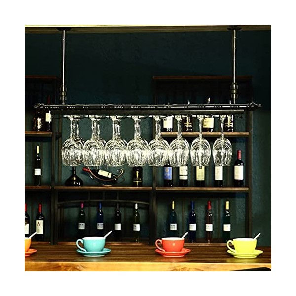 TZUFA Casier à vin Industriel Mural, Porte-Bouteille de vin au Plafond, Support de Verre à vin Suspendu, présentoir Multifonc