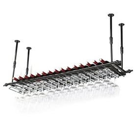 TZUFA Casier à vin de Plafond, étagère à vin Murale avec Porte-Verres, étagère de Rangement en métal pour Bouteille de Champa