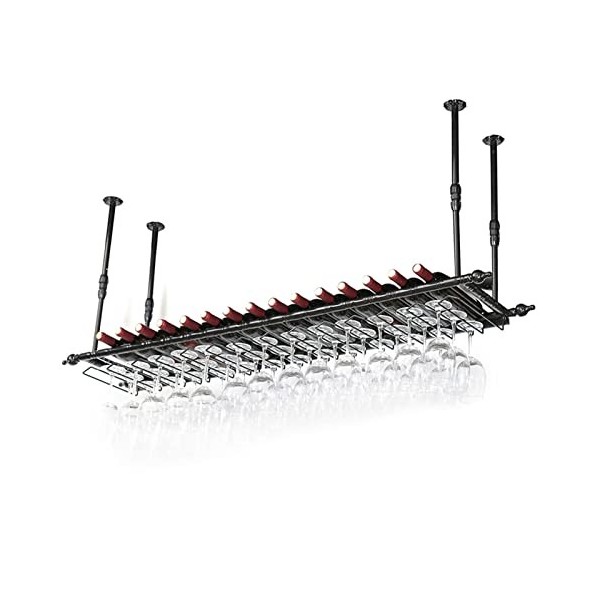 TZUFA Casier à vin de Plafond, étagère à vin Murale avec Porte-Verres, étagère de Rangement en métal pour Bouteille de Champa