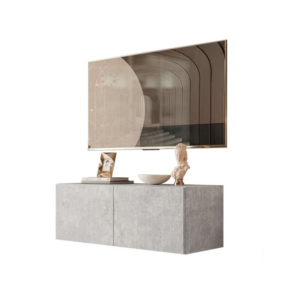 lukmebel Colgante 100 Meuble TV en béton HG avec éclairage LED et système Push to Open