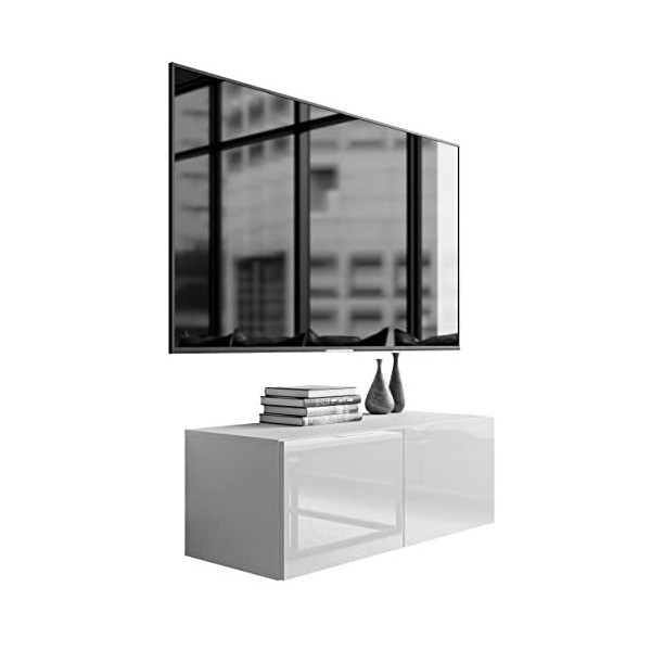 lukmebel Colgante 100 Meuble TV en béton HG avec éclairage LED et système Push to Open