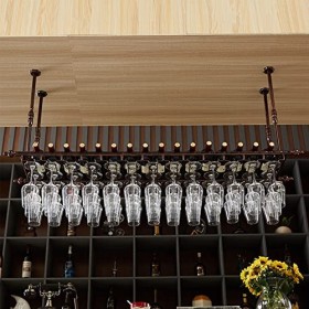 TZUFA Casier à vin Suspendu en métal, Organisateur de Bouteilles et de Verres au Plafond, étagère de décoration Rustique, pou