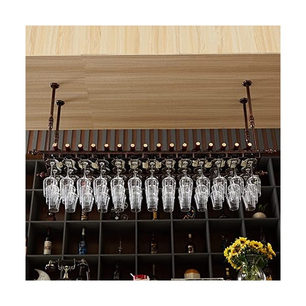 TZUFA Casier à vin Suspendu en métal, Organisateur de Bouteilles et de Verres au Plafond, étagère de décoration Rustique, pou