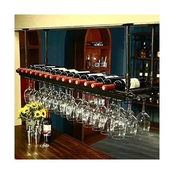 TZUFA Casier à vin Suspendu, casier à Bouteilles de Plafond en métal, Support de Stockage de vin daffichage Vintage avec éta