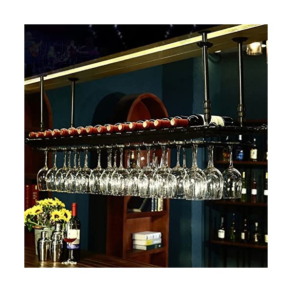 TZUFA Casier à vin Suspendu, Support de Bouteille de vin et Support de Verre au Plafond, Support de Rangement pour gobelets V