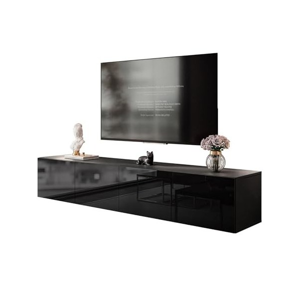 lukmebel Colgante 100 Meuble TV en béton HG avec éclairage LED et système Push to Open