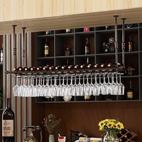 TZUFA Casier à vin de Plafond en métal, Porte-Bouteille de vin et Porte-Verre, Support de Verres à Pied Rustique, étagère de 