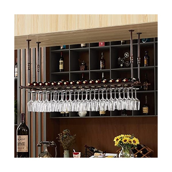 TZUFA Casier à vin de Plafond en métal, Porte-Bouteille de vin et Porte-Verre, Support de Verres à Pied Rustique, étagère de 