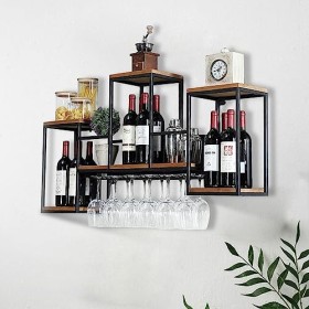 WDRENTOOL Étagère murale à vin murale vintage - Étagère à vin - Pour cuisine, restaurant, bar - Étagère murale en bois avec 6