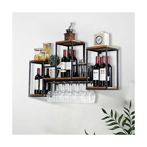 WDRENTOOL Étagère murale à vin murale vintage - Étagère à vin - Pour cuisine, restaurant, bar - Étagère murale en bois avec 6