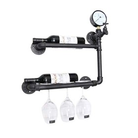 LANAZU Casier à vin Mural, casier à Verres à vin pour Conduite deau en Fer, présentoir Multifonctionnel avec manomètre deau