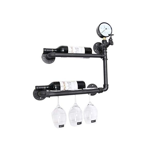 LANAZU Casier à vin Mural, casier à Verres à vin pour Conduite deau en Fer, présentoir Multifonctionnel avec manomètre deau