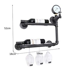 LANAZU Casier à vin Mural, casier à Verres à vin pour Conduite deau en Fer, présentoir Multifonctionnel avec manomètre deau