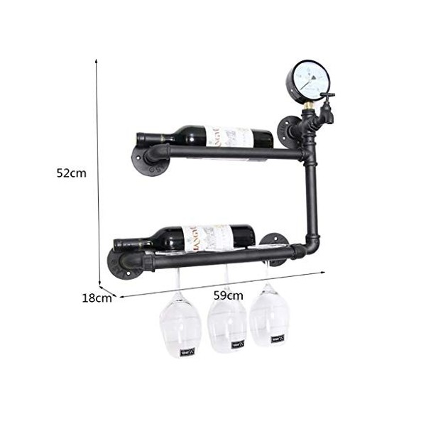 LANAZU Casier à vin Mural, casier à Verres à vin pour Conduite deau en Fer, présentoir Multifonctionnel avec manomètre deau