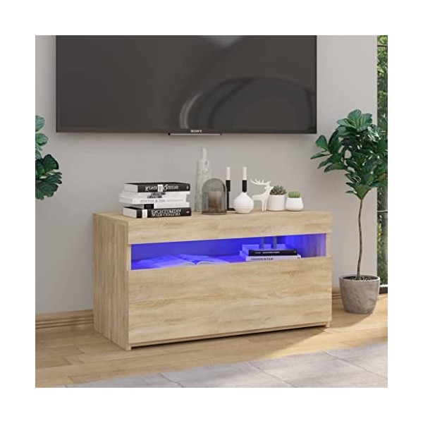 homiuse Meuble TV avec Lumières LED Chêne Sonoma 75x35x40 cm Meuble HiFi Aspect Moderne Support de TV Table Télévision Meuble