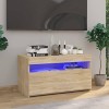 homiuse Meuble TV avec Lumières LED Chêne Sonoma 75x35x40 cm Meuble HiFi Aspect Moderne Support de TV Table Télévision Meuble