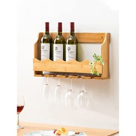 Support de Verre à vin Mural – Présentoir à vin Suspendu – Étagères murales en Bois Massif, casier à vin Mural, Armoire à vin