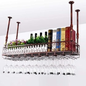 SUuim Casier à vin Support Mural en Verre à Vin en Fer Rangement Double Couche Plafond réglable Porte-Bouteille Mural rétro é