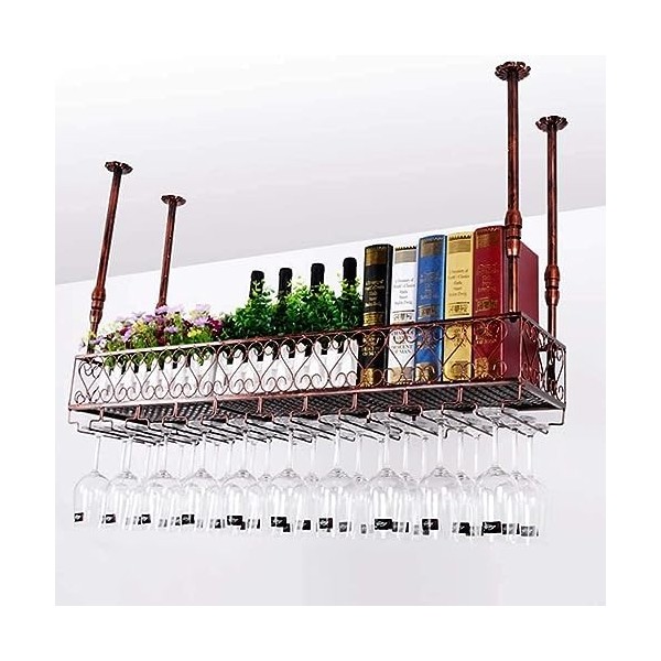 SUuim Casier à vin Support Mural en Verre à Vin en Fer Rangement Double Couche Plafond réglable Porte-Bouteille Mural rétro é