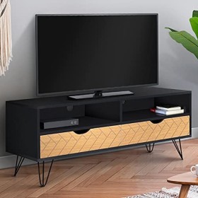 IDMarket - Meuble TV Vintage Leoni 2 tiroirs Motifs Graphiques