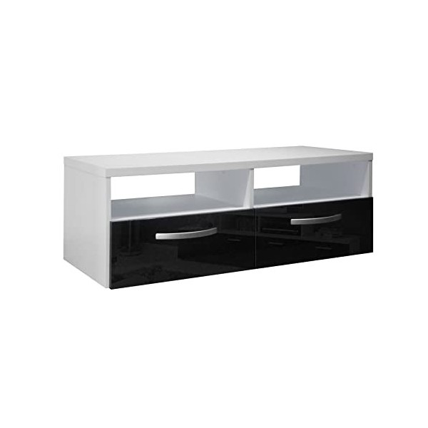 Berlioz Creations Kosmo 2 Blanc Meuble TV, Bois, Bleu, L 97 x l 40 x H 36