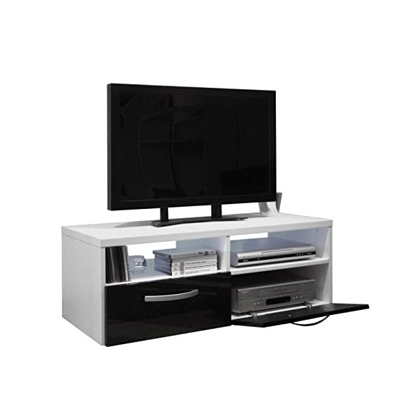 Berlioz Creations Kosmo 2 Blanc Meuble TV, Bois, Bleu, L 97 x l 40 x H 36