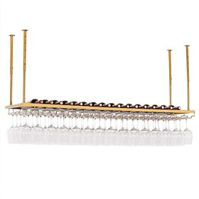 TZUFA Casier à vin de Plafond, Porte-Bouteille de vin en métal doré avec étagère en Verre pour Verres à Pied, Support de Stoc