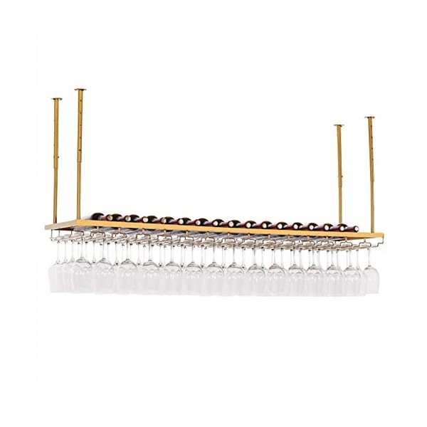 TZUFA Casier à vin de Plafond, Porte-Bouteille de vin en métal doré avec étagère en Verre pour Verres à Pied, Support de Stoc