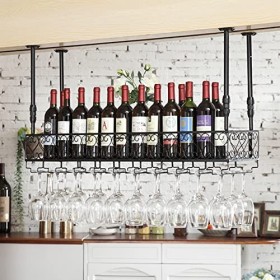 TZUFA Casier à vin Porte-Bouteille de vin au Plafond Industriel, étagère de Rangement pour gobelet Suspendu, étagère décorati