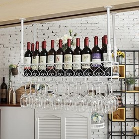 Casier à vin Étagère à vin au Plafond, Porte-Verre à vin Vintage Suspendu et Porte-Bouteille de vin, Support de Stockage de v