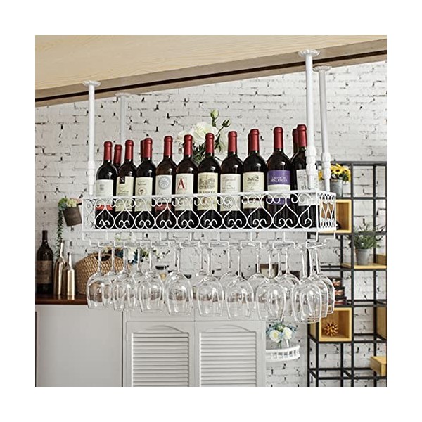 Casier à vin Étagère à vin au Plafond, Porte-Verre à vin Vintage Suspendu et Porte-Bouteille de vin, Support de Stockage de v