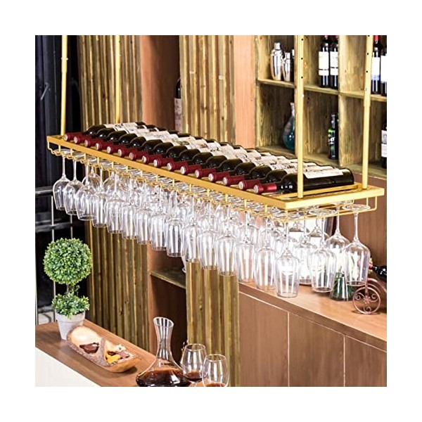 Casier à vin Casier à vin de Plafond, Support de Verre à vin Suspendu et Porte-Bouteille, Support à vin Mural Rustique, Suppo