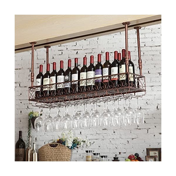TZUFA Casier à vin de Plafond, Support de Bouteille de vin Suspendu en métal, Support de Stockage de vin daffichage Vintage 