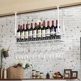 TZUFA Casier à vin Suspendu, Porte-Bouteille de vin au Plafond Vintage, Support de Verre à vin Mural, Support de Stockage de 
