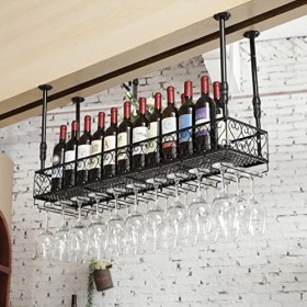 TZUFA Casier à vin Casier à vin de Plafond | Porte-Verre à vin Suspendu | Porte-Bouteille de vin Industriel | Étagère de Stoc