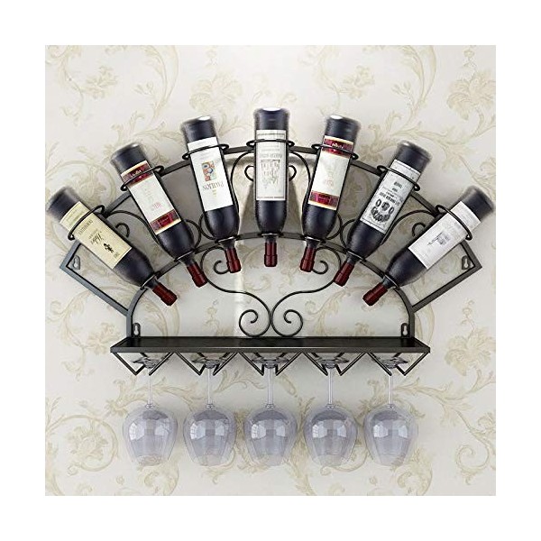 Casier à vin 7 Bouteilles en Fer casier à vin Mural avec Support de Verre à vin personnalité créative Porte-Bouteille de vin 
