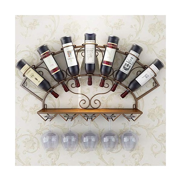 Casier à vin 7 Bouteilles en Fer casier à vin Mural avec Support de Verre à vin personnalité créative Support de Bouteille de