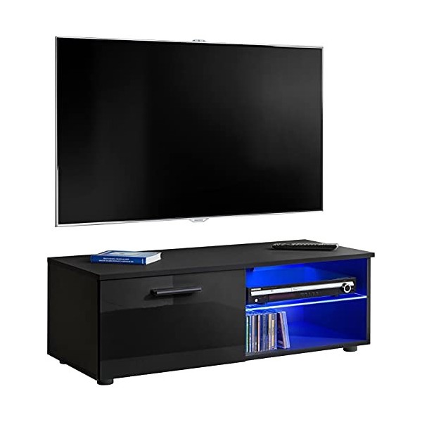 ExtremeFurniture T32-100 Meuble TV, Carcasse en Wotan Mat/Façade en Noir Brillant sans LED
