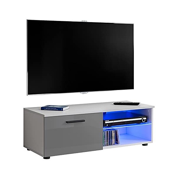 ExtremeFurniture T32-100 Meuble TV, Carcasse en Wotan Mat/Façade en Noir Brillant sans LED