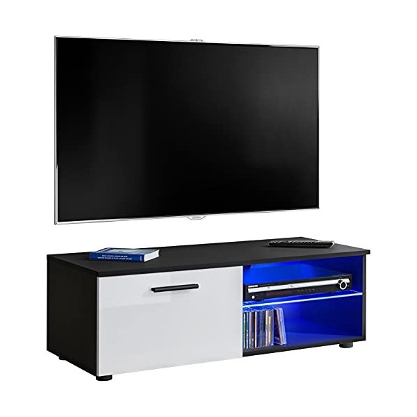 ExtremeFurniture T32-100 Meuble TV, Carcasse en Wotan Mat/Façade en Noir Brillant sans LED