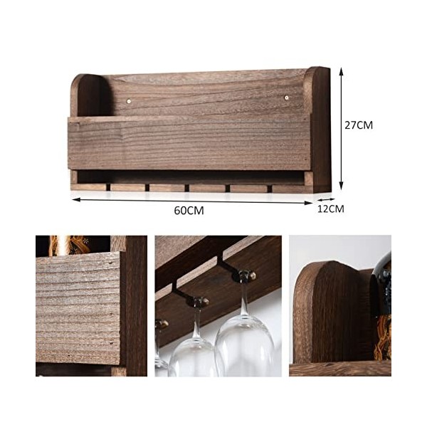 TzUni Casier à vin et Porte-Verre en Bois – Organisateur Mural pour Bouteilles et Verres, Parfait pour la Cuisine et la Maiso