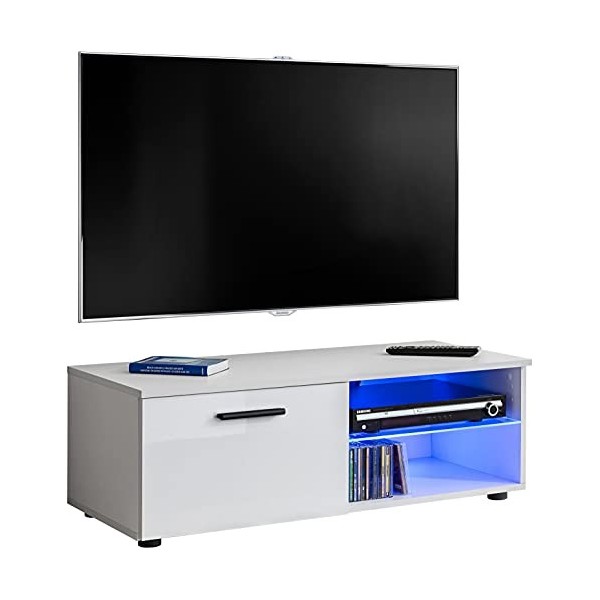 ExtremeFurniture T32-100 Meuble TV, Carcasse en Wotan Mat/Façade en Noir Brillant sans LED