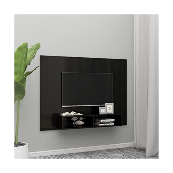 Meuble TV Suspendu | Style Elégance | Rangement matériel télé Audio Video Gaming | 135x23,5x90cm Noir Brillant
