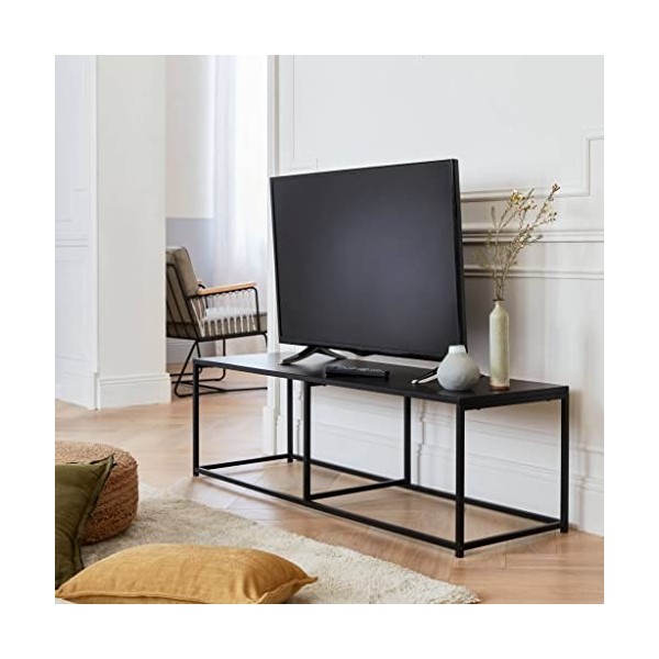 Alices Home - Meuble TV en métal Noir 140x40x40cm - Barre de Renfort
