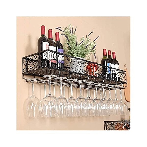 Casier à vin Suspendu avec Support de Verre et étagère, casier à Verres à vin Mural en Fer forgé, casier à vin Mural, casier 