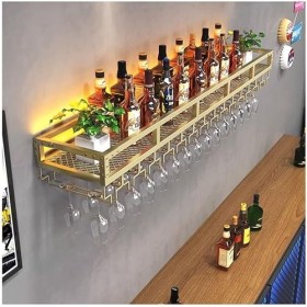 Étagères flottantes avec LED, casier à vin Mural, casier à Verres à vin inversé, Porte-Bouteille en Fer, Suspension Simple po