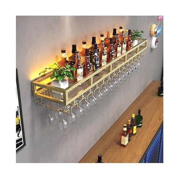 Étagères flottantes avec LED, casier à vin Mural, casier à Verres à vin inversé, Porte-Bouteille en Fer, Suspension Simple po