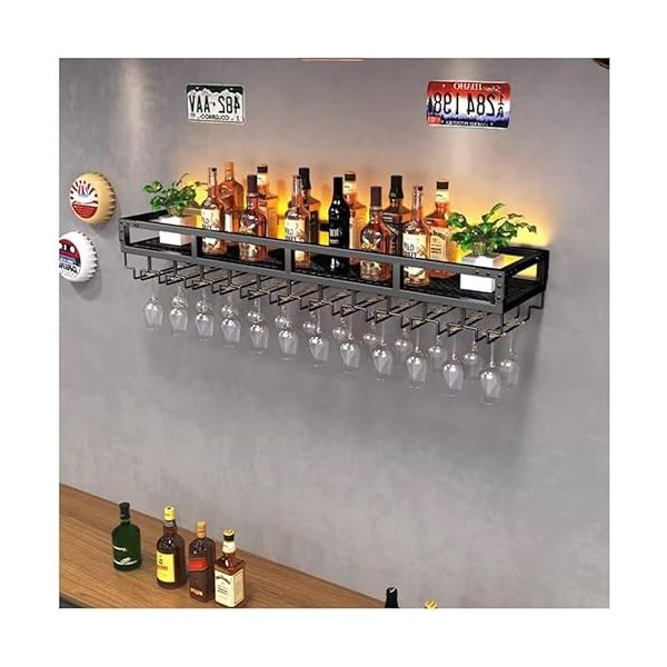 Étagères flottantes avec LED, casier à vin Mural, casier à Verres à vin inversé, Porte-Bouteille en Fer, Suspension Simple po