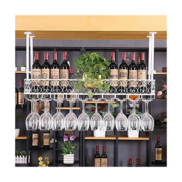 ANSNOW Casier À Vin, Bar, Restaurant, Suspendu, Casier À Verres À Vin, Suspendu, Fer Rétro Européen Suspendu À LEnvers, Étag