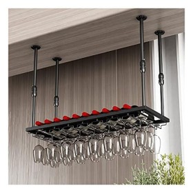 Casier à Verres à vin au Plafond, casier à vin Suspendu de 11,8 à 23,6 Pouces, Porte-Bouteille réglable en Hauteur, étagère à